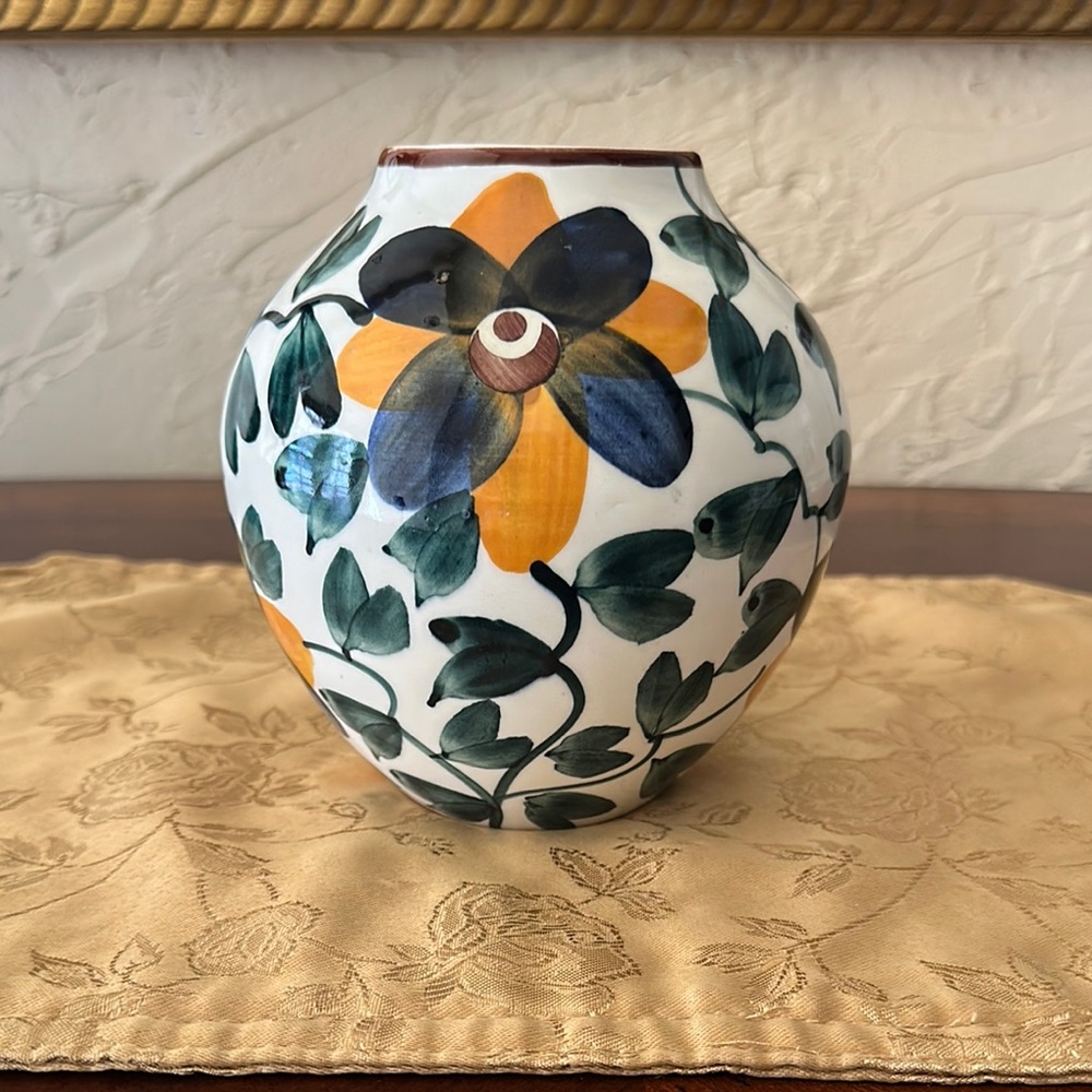 Schramberg SMF Germany Hand Painted Floral Ceramic Vase with Multicolor Design